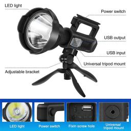 Lanterna recarregável de led de alta intensidade, luz super brilhante com 4 modos, pod, à prova large, grande sear, com tripé - Image 3