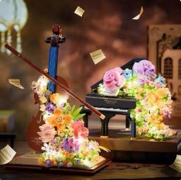 Criativo Piano Violino Bloco De Construção, Mini Instrumento Musical DIY, Modelo De Montagem De Flor Eterna, Presente De Aniversário Infantil - Image 1
