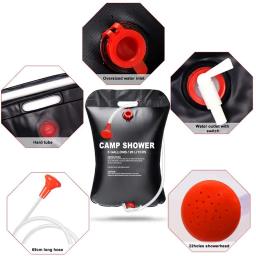 Saco de água solar dobrável ao ar livre, grande capacidade, saco de água portátil com mangueira removível, chuveiro, 20L - Image 3