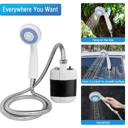 Portátil chuveiro de acampamento ao ar livre usb recarregável cabeça de chuveiro de banho 3.7v bomba 4.9ft para praia natação ao ar livre viajar caminhadas - Image 3