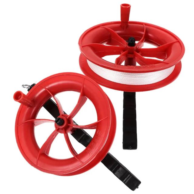 Kite String de Alta Qualidade em Plástico Vermelho e Preto com Carretel - Conjunto com 2 Peças para Esportes ao Ar Livre
