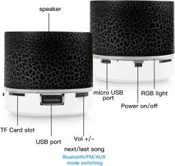 Mini alto-falante Bluetooth sem fio portátil, Rachado Super Bass Stereo, Recarregável com luzes LED, AICase, Novo, 2024 - Image 6
