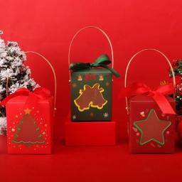 Caixa de presente de Natal com alça, embrulho para casa, Natal, doces, chocolate, maçã, decoração de festa de ano novo - Image 2