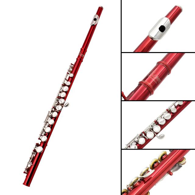 Flauta Transversal Profissional SLADE-C para Iniciantes com Chave E, 16 Furos Abertos e Fechados em Estojo de Couro