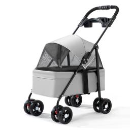 Dobrável Outdoor Pet Stroller, Gato e Cão Trolley, Leve, Respirável, 4 Rodas, Pet Supplies Fabricante, Venda Quente - Image 3