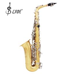 Alta qualidade eb alto saxofone latão lacado ouro e plana sax instrumento de sopro musical com caso bocal acessórios - Image 5