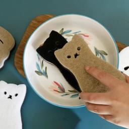 Conjunto De Limpeza De Gato Para Superfícies De Cozinha E Banheiro, Esponja De Lavagem De Louça, Esfregão, Escova, Bonito, 4Pcs - Image 6