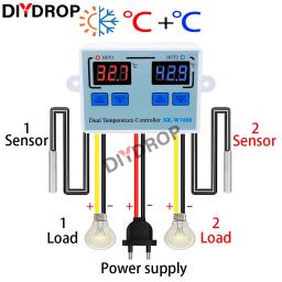 controladora de temperatura para aquario W1088 Dual LED Digital Sensor de temperatura, controlador do medidor, aquecimento elétrico Termostato, 220V, aquário, incubadora, termorregulador - Image 1
