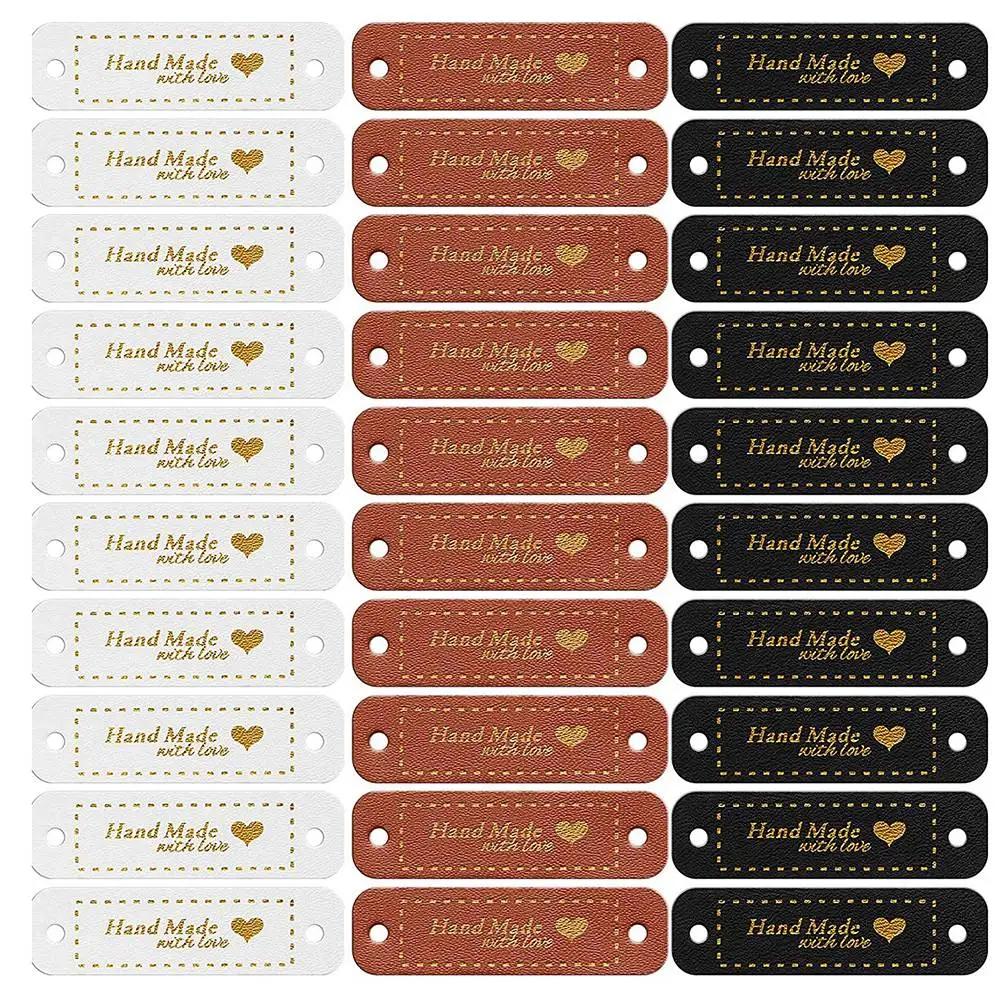 Handmade PU couro Tags para artesanato DIY, couro falso, costurar em etiquetas, enfeite, acessórios de malha com furos, 60pcs - Image 1