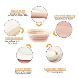 1 pçs silicone dobrável lavatório viagem portátil bacia balde dobrável para casa banheiro lavatório pendurado bacias de banho - Image 3