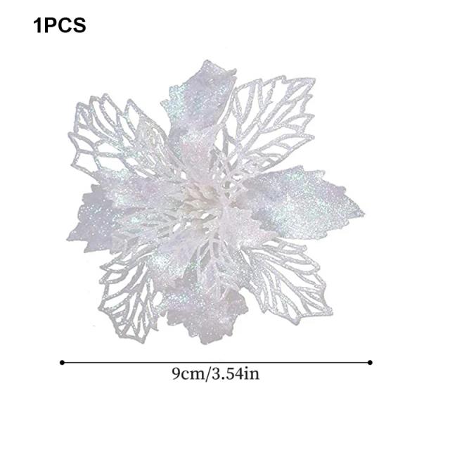 Bling Flower Heads Vermelhos e Dourados para Decoração de Árvore de Natal - Conjunto de 10, 5 e 1 Peça para Festas de Natal