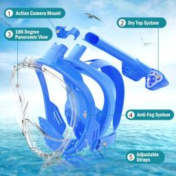 Máscara completa de snorkel facial para crianças, montagem destacável da câmera, visão ampla, anti-nevoeiro, anti-vazamento, mergulho, natação, criança - Image 2