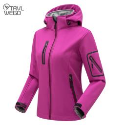 TRVLWEGO-Casaco térmico à prova de vento com capuz para mulheres, jaqueta Softshell, viagens, esportes ao ar livre, casaco Trekking, caminhadas, corrida, camping - Image 1