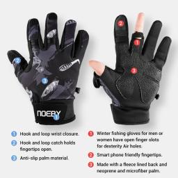 Noeby-luvas de pesca resistentes ao inverno para homens e mulheres, pesca, antiderrapante, tela deslizante, quente, pesca no gelo, caça - Image 3
