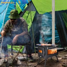 Fogão a Lenha Portátil para Acampamento ao Ar Livre, Queimador de Lenha em Aço Inoxidável Dobrável, Aquecedor de Tenda com Janela de Fogo para Pátio - Image 4