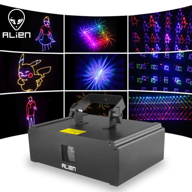 Projetor de Luz Laser RGB 3D Alien 1w 10 em 1 para Festas, Discotecas e Palcos com Efeitos de Animação Deslumbrantes