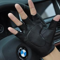 Homens metade luvas equitação fitness dança luvas táticas de pele de carneiro luvas de condução - Image 4