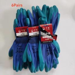 6 pares de luvas de trabalho de segurança revestidas de PU à prova d'água antiderrapante resistente à abrasão luvas industriais ideais para homens e mulheres com etiqueta pendurada - Image 1