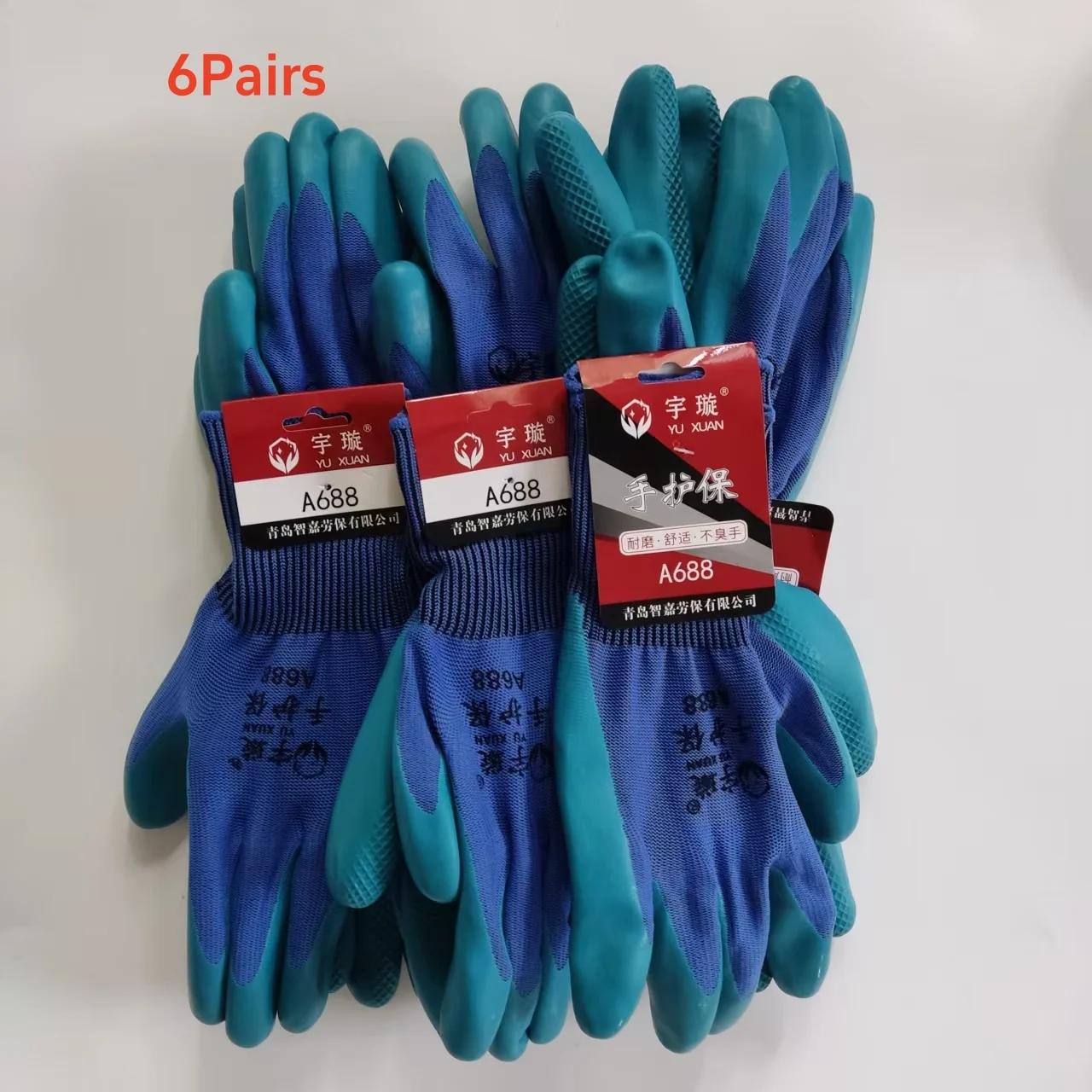 6 pares de luvas de trabalho de segurança revestidas de PU à prova d'água antiderrapante resistente à abrasão luvas industriais ideais para homens e mulheres com etiqueta pendurada - Image 1