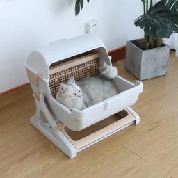 Sanitário semi-automático para gatos, fácil limpeza, lavatório aberto, à prova de respingos, suprimentos de simplicidade, novo - Image 3