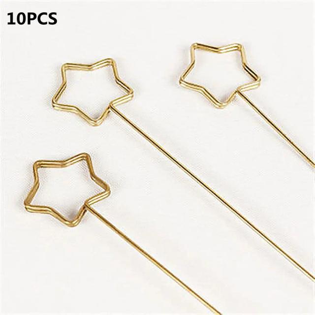 Conjunto de 10 Clips de Metal Dourado em Formato de Flor para Bouquet e Decoração de Bolo - Suprimentos Artesanais para Festas e Casamentos