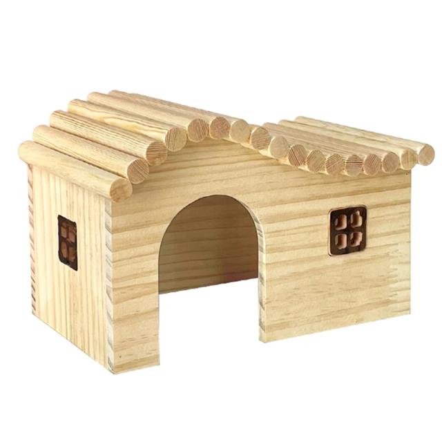 Cama de Madeira Natural L69A para Hamsters, Porquinhos-da-Índia e Chinchilas - Casa Pequena para Animais de Estimação