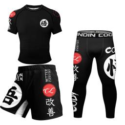 Kimono jiu jitsu mma camiseta + calça rashguard para homens 4 unidades/ternos muay thai mma shorts bjj gi rash guard boxe camisas sportsuit - Image 4