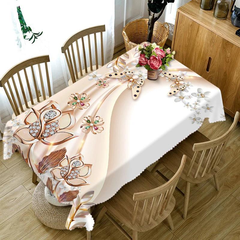 Lótus toalha de mesa verde tropical planta 3d flores padrão pano decoração do casamento festa capa de mesa nappe de mesa decoração da cozinha - Image 1