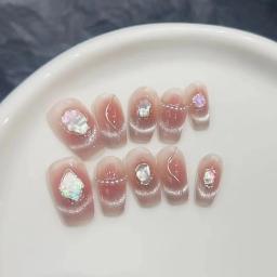 Olhos De Gato Artesanais Longos Unhas Falsas, Pontas De Unhas Vestíveis, Coração Rosa, Pressione Em Unhas, Cobertura Completa, Unhas De Acrílico, 10Pcs - Image 6