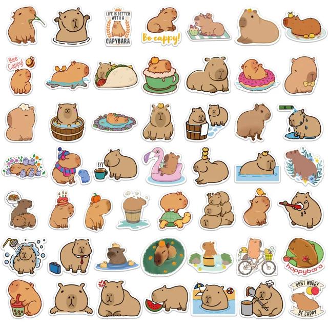 Adesivos e Decalques de Capybara Kawaii: 50 Peças para Decorar Telefonetes, Laptops e Ambientes Infantis