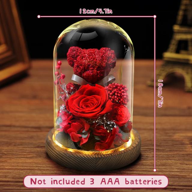 Rosa Eterna Preservada com Luzes em Cúpula de Vidro - Presente Perfeito para Aniversários, Dia dos Namorados e Dia das Mães