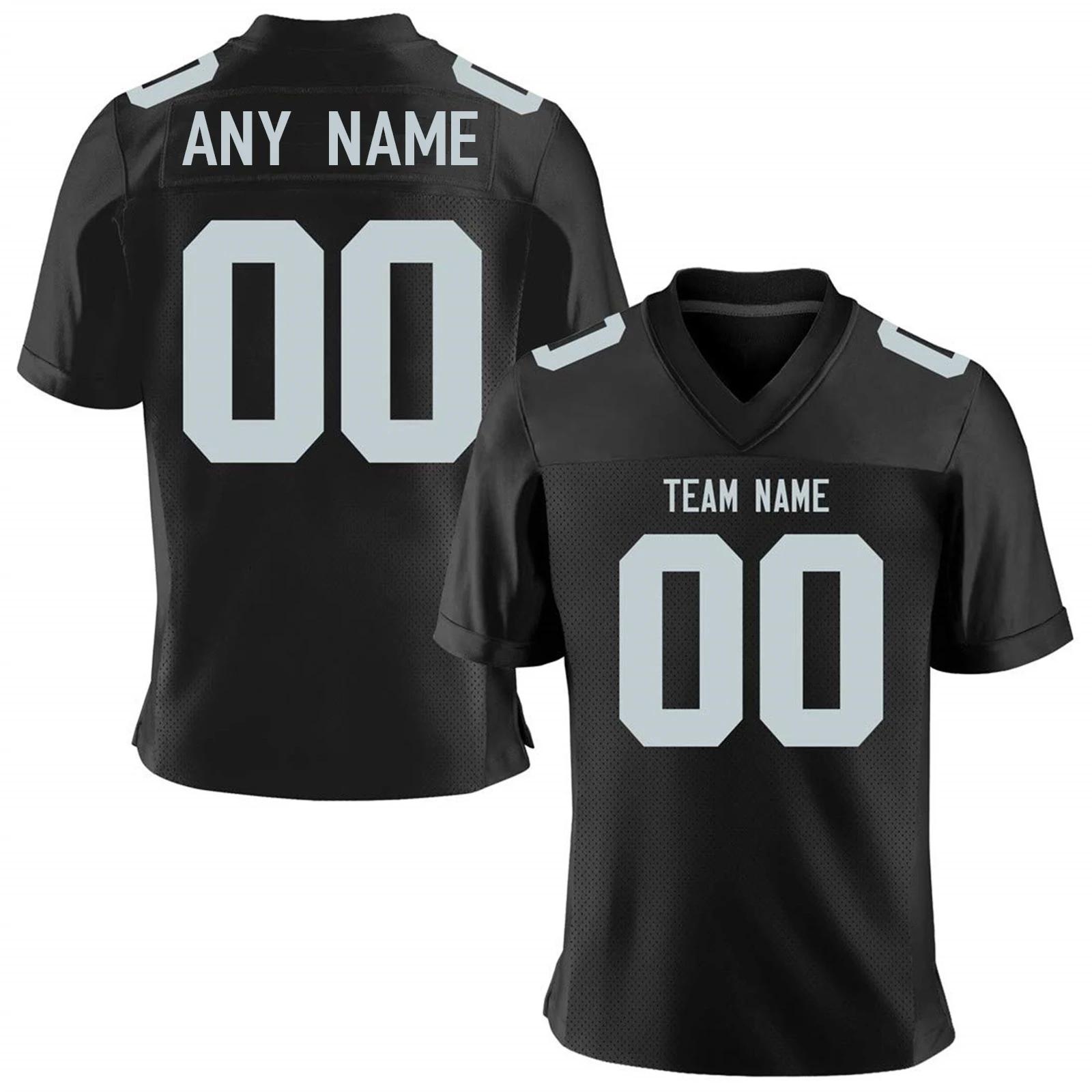 Camisa de futebol americana personalizada preta camisa de futebol personalizada com número de nome da equipe impressa adulto crianças fãs de esportes presente - Image 1