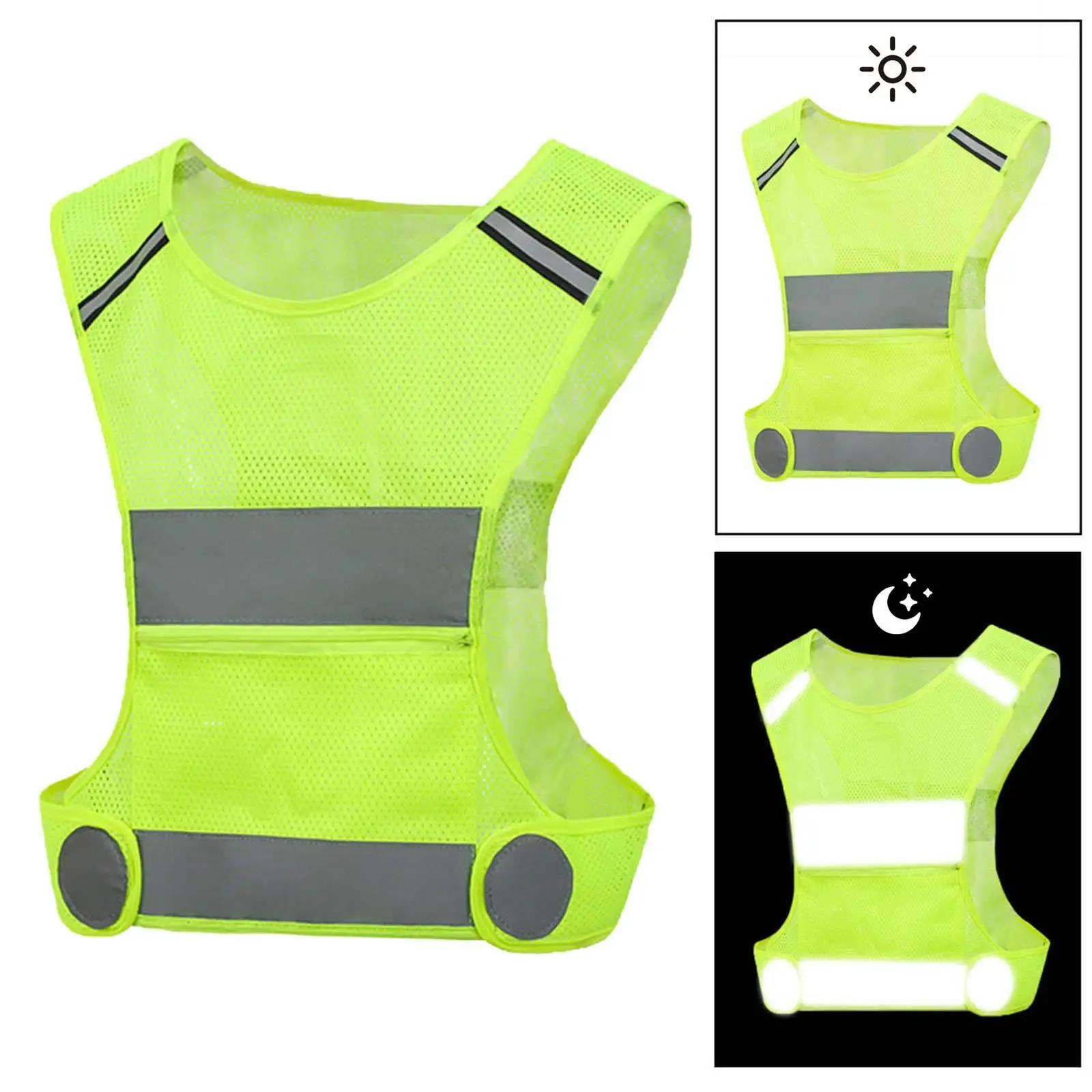 Alta visibilidade colete reflexivo com zíper bolsos, ao ar livre, corrida, ciclismo - Image 1