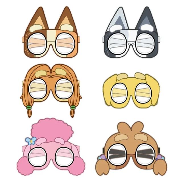 Suprimentos criativos para festas infantis: óculos de papel, máscaras, adereços fotográficos e bingo do Bluey e amigos