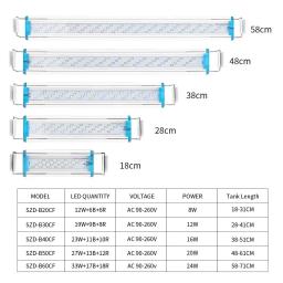 LED Aquarium Light com suporte extensível, lâmpada do tanque de peixes, lâmpada vegetal, à prova de respingos, plug UE, 3 modos de cores, 4 linhas, 220V - Image 5