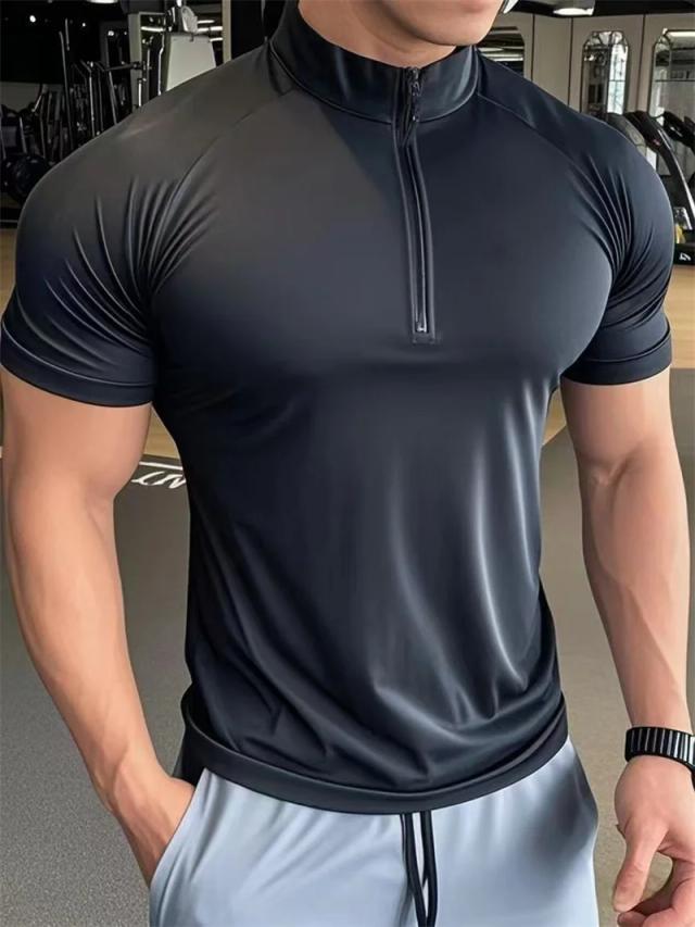 CLIFFORDLENOX Camiseta Masculina Compressão Secagem Rápida Corrida Fitness Zíper