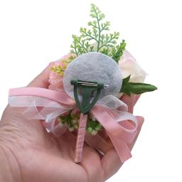 Corsage de pulso masculino para casamento, pulseira de dama de honra, seda flor, rosa vermelha, alfinetes do noivo, boutonniere - Image 3