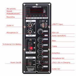 Placa Amplificadora Quadrada Dança, Suporte Alto-falante, Bluetooth, AUX TF-Card, U Gravação De Disco, 6-12" - Image 2