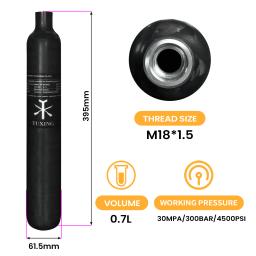 TUXING 4500Psi 300Bar 30Mpa 0.7L 700CC Cilindro de fibra de carbono Tanque HPA Cilindro de gás de alta pressão para caça de mergulho FX M18 * 1.5 - Image 3