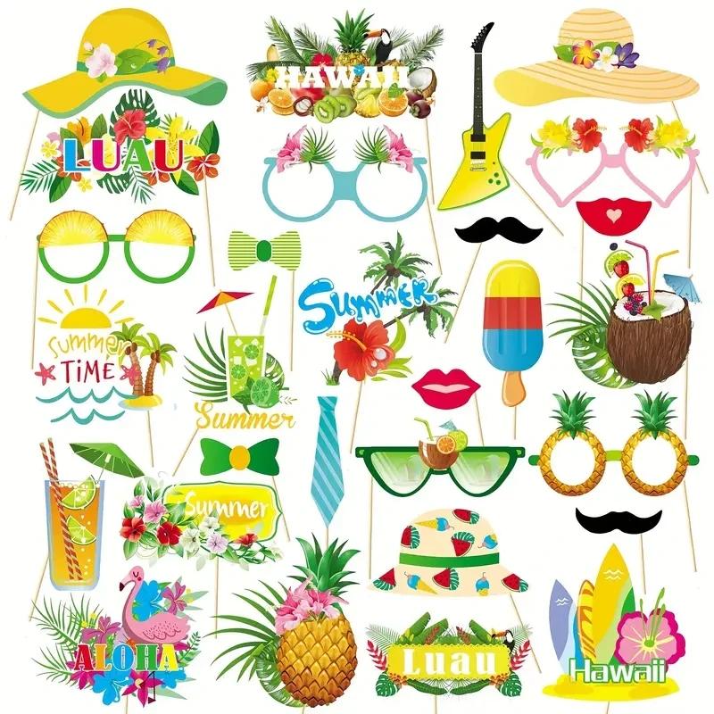 Conjunto de adereços fotografia havaiana para festas na praia do verão e tema tropical, 29 peça - Image 1