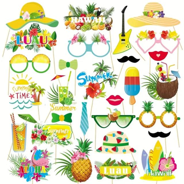 Adereços Fotográficos Havaianos para Festas de Verão e Temas Tropicais - 29 Peças Incríveis
