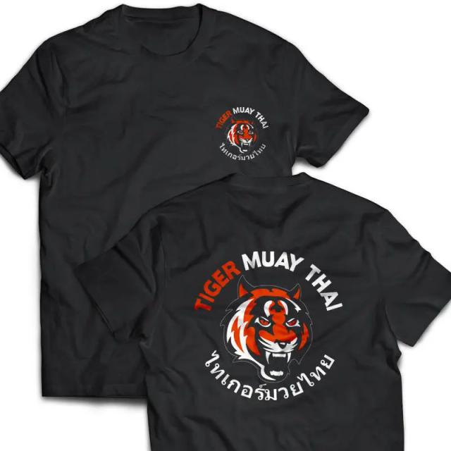 Tiger Muay Thai Kick Boxing T-shirt Masculina Manga Curta Algodão Gola O