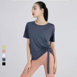 Blusas esportivas mulher dança esportes prática roupas soltas ajuste superior para a aptidão feminina manga curta camiseta de treinamento para as mulheres - Image 5