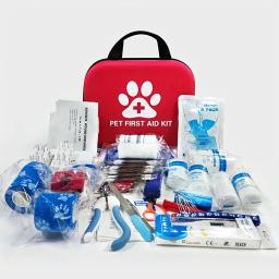 Cão e gato viajando kit de primeiros socorros, suprimentos de emergência, pet manual de primeiros socorros para caminhadas, camping e caça, 127 - Image 1