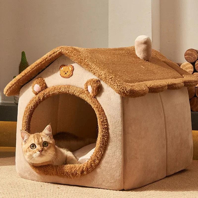 Casa dobrável para cães e gatos, Cama para cães pequenos, ninho quente, cama confortável para cachorros, sofá caverna, produto pet, inverno - Image 1