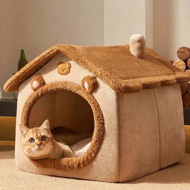 Cama Dobrável Confortável para Cães e Gatos: Ninho Quente e Sofá Caverna para Pequenos Pets no Inverno