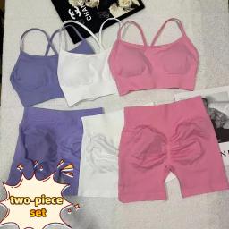 Conjunto de fitness de 2 peças 2025 verão cruz suspender sutiã esportivo e shorts de quadril conjunto de fitness feminino yoga multicolorido pilates equitação conjunto - Image 5