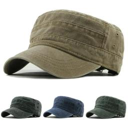 Chapéu militar vintage com língua de pato, sombrinha ajustável, algodão lavado, parte superior plana, moda coreana, novo, verão - Image 1