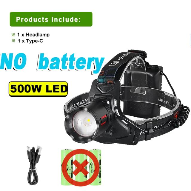 Farol LED Recarregável Ultra Potente para Pesca e Caça - 1.000.000 Lumens, 500W, Bateria 18650