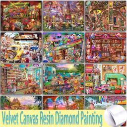5D DIY Velvet Canvas Resina Pintura Diamante Kit, Paisagem, Cavalo, Carro, Mosaico Bordado, Ponto Cruz, Decoração de casa, Natal - Image 1